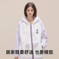 TEENIE WEENIE 小熊刺绣睡衣 女款秋冬季加厚连帽保暖家居服套装 柔紫色 S