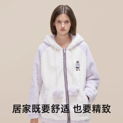 TEENIE WEENIE 小熊刺绣睡衣 女款秋冬季加厚连帽保暖家居服套装 柔紫色 S