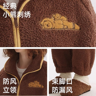 TEENIE WEENIE 小熊睡衣女秋冬季长袖立领加绒加厚家居服 米白 S