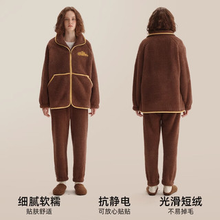 TEENIE WEENIE 小熊睡衣女秋冬季长袖立领加绒加厚家居服 米白 S