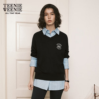 Teenie Weenie小熊春装宽松慵懒风V领套头毛衣毛针织衫 藏青色 175/XL