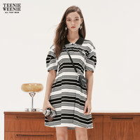 Teenie Weenie小熊泡泡袖POLO领条纹针织连衣裙韩版设计感女夏
