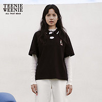 Teenie Weenie小熊春夏撞色云朵POLO衫落肩短袖休闲上衣女 黑色 175/XL