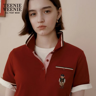 Teenie Weenie小熊裙子连衣裙夏装女坑条领POLO裙校园感学院风A字裙TW小熊 B-酒红色 170/L