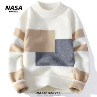 NASA MARVEL撞色拼接毛衣男冬季韩版潮流休闲百搭宽松针织衫 6301米白色 XL (约120-135斤可穿)