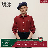 TEENIE WEENIE 小熊2024秋季复古灯芯绒长袖衬衫外套 深红色 160/S