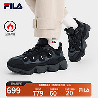 FILA 斐乐PEASE WE摩登运动鞋女2024冬加绒豌豆鞋休闲鞋 黑/影黑灰-BD 37.5