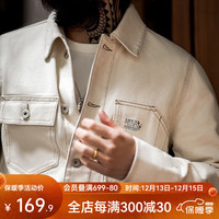 马登 MADEN工装 美式复古重磅棉籽壳翻领夹克阿美咔叽多口袋休闲外套男上衣 米白色 可拍小一码