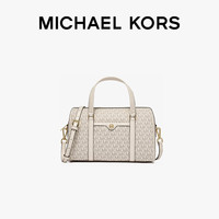 MICHAEL KORS圣诞MK女包TRAVEL老花单肩手提包波士顿桶包 中号香草色/奶白