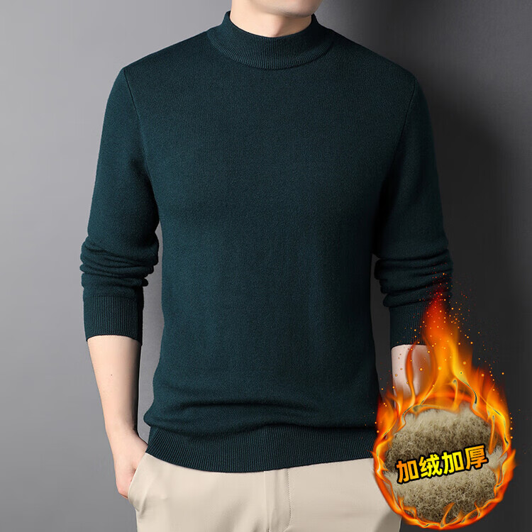 CRONET KCNSY半高领加绒毛衣时尚简约针织衫舒适保暖百搭男装上衣打底衫爸爸装  （加绒款）