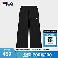 FILA 斐乐女士针织长裤2024冬季休闲宽松加绒抗菌阔腿裤 正黑色-BK 4XL