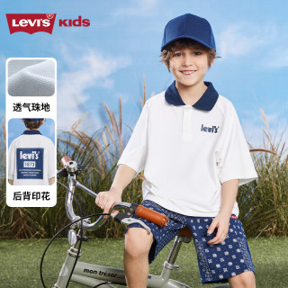 Levi's 李维斯童装短袖T恤夏季男童廓形polo衫儿童短T 奶白 150/72(M)