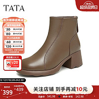 他她（TATA）粗跟通勤时装靴女靴子2024冬季CBP01DD4 棕色（绒里） 39