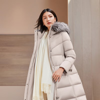 鹅绒 波司登奥莱羽绒服女高端修身显瘦银狐毛领连帽长款