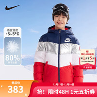NIKE 耐克童装男女童保暖短款羽绒服冬季新年红色儿童连帽防风上衣