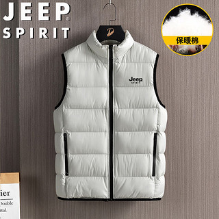 JEEP SPIRIT 吉普马甲男秋冬无袖棉服男棉背心保暖情侣宽松上衣 米白 4XL