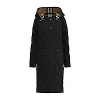 Burberry/博柏利 经典条纹Logo徽标绗缝长款连帽棉服外套