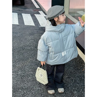 小还美儿童加厚棉服脱帽立领带标男童女童冬季儿童棉服保暖纯色外套 灰色 100cm