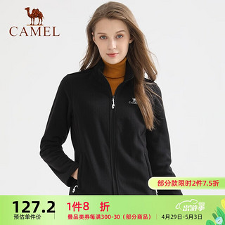 骆驼（CAMEL） 女装抓绒衣女摇粒绒保暖双面加绒上衣加厚外套 A0W11L8153 曜石黑 XXL