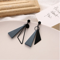 TMOWO木质雾霾蓝冷淡风不对称耳钉925银针百搭耳环耳夹无洞感小众 雾霾蓝木头 有耳洞 925银针