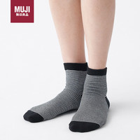 无印良品（無印良品 MUJI）女式 合脚直角 袜口无橡筋短袜 女袜 黑色条纹 23-25cm 