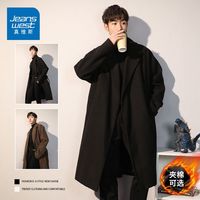 真维斯克苏鲁文职黑色毛呢大衣男士过膝中长款秋冬季加厚保暖风衣