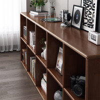 可芝（KERZY）松木书架实木格子柜客厅一体靠墙落地置物收纳美式胡桃木色书柜 【加高加深】cm