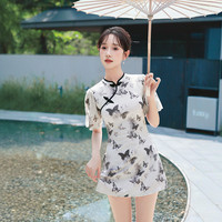 亦美珊 YI MEI SHAN新中式国风泳衣女2024年女孩高级感保守度假分体泡温泉 L 杏子灰259032【独立底裤】