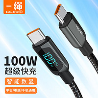 Cable Creation 科睿讯 一绳CABLE CREATION 双Type-C数显数据长线100W智能快充线5A编织线适用华为小米手机Macbook笔记本黑色1米