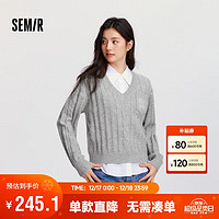 Semir 森马 毛衣女V领毛衫无袖衬衫2024冬宽松两件套101724107029