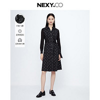 NEXY.CO 奈蔻 秋季商务通勤拼接修身中长款POLO领连衣裙女