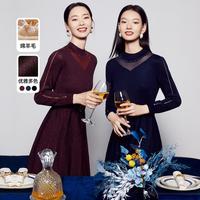 秋季优雅设计感通勤小黑裙保暖含羊毛连衣裙