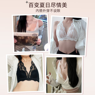 好奇蜜斯 蕾丝法式内衣女美背性感夏薄纯欲文胸罩套装无钢圈三角杯