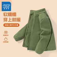 真维斯童装儿童加绒外套2024男童双面摇粒绒上衣女童秋冬款加厚连帽开衫 【双摇立领开衫】军绿/J纯色 110cm