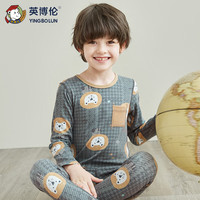 英博伦2024男童秋衣秋裤韩版儿童内衣套装秋冬薄款家居服睡衣 80159藏青猫咪 160cm