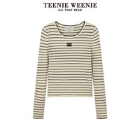 TeenieWeenie小熊秋冬学院风条纹内搭黑色打底衫毛衣针织衫上衣女 -卡其色 160/S