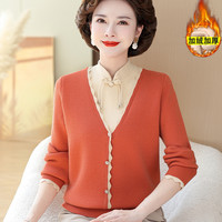 冬装新中式假两件针织打底衫中老年女装保暖上衣加绒加厚毛衣