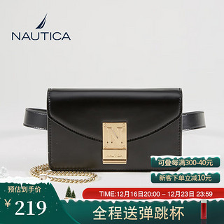 NAUTICA诺帝卡牛皮轻奢女士斜挎手提包百搭时尚单肩斜挎包 黑色