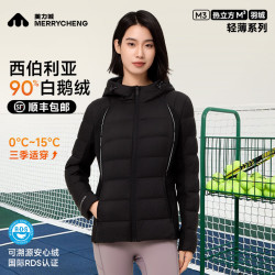 美力城 轻薄羽绒服女2024秋季时尚保暖鹅绒内胆不跑绒短款薄款外套 猛石黑