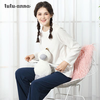tutuanna秋冬睡衣女珊瑚绒简约条纹圆领套头家居服套装长袖两件套