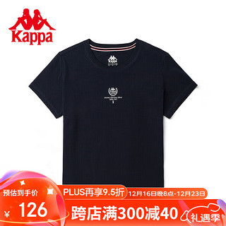 Kappa 卡帕 复古运动短袖女正肩T恤简约休闲圆领半袖夏K0D62TD28