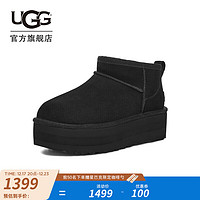 UGG 女士舒适时尚经典迷你纯色厚底保暖休闲短筒雪地靴 1135092 黑色 41