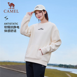 骆驼（CAMEL）抓绒卫衣中性男女同款圆领宽松套头衫 J34CZ0L0608 粟米白 L 【男女同款】0608，粟米白