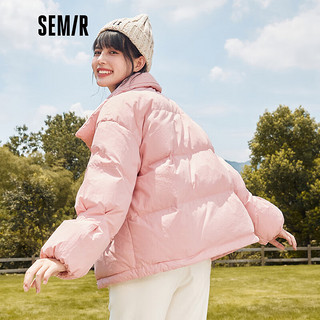 森马（Semir）森马羽绒服女立领蝴蝶结温柔冬季甜美宽松纯色厚上衣百搭 粉红60005 160/84A/M