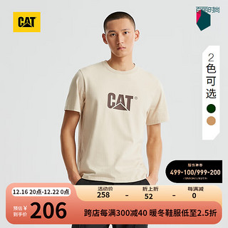 CAT 卡特彼勒 卡特24春男士休闲印花logo设计经典T恤 浅卡其 XXXL