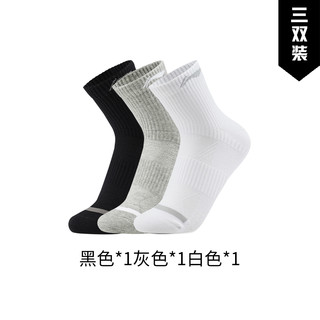 李宁 LI-NING袜子 系列男女款吸汗透气舒适防臭篮球跑步运动袜 AWTU075-1黑/白/灰 M