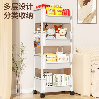 妙立（Miaoli）小推车置物架家用零食落地多层客厅收纳书架移动厨房果蔬菜篮架子