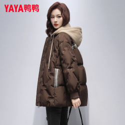 YAYA 双11五折！冬季中长款韩版时尚保暖加厚连帽羽绒服