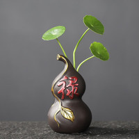 宇轩 指尖小茶宠紫砂紫创意泥彩绘花瓶迷你禅意小号五福花器摆件 单个指尖花器---福禄--紫泥