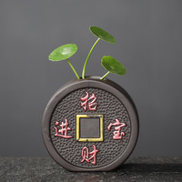 宇轩 指尖小茶宠紫砂紫创意泥彩绘花瓶迷你禅意小号五福花器摆件 单个指尖花器---招财进宝--紫泥